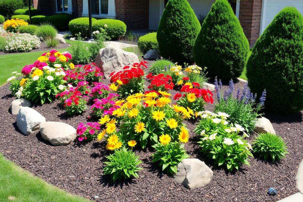 Colorful residential flower bed and garden design