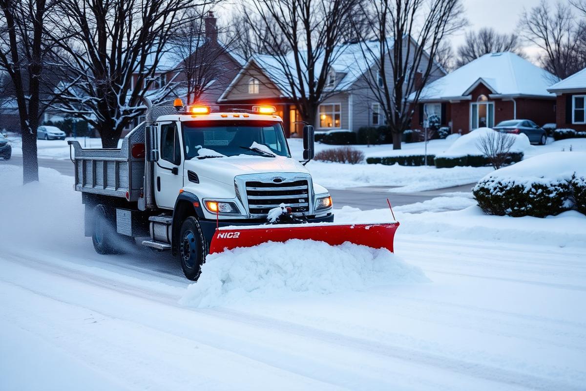 Snow plow clearing a residential driveway